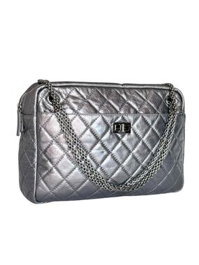 CHANEL Jumbo 2.55 Reissue Camera Case Bag Dark Silver Calfskin Chain Strap
